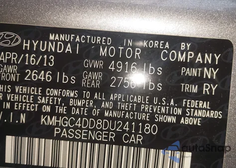 2013 Hyundai Genesis 3.8 from USA, damaged, VIN KMHGC4DD8DU241180